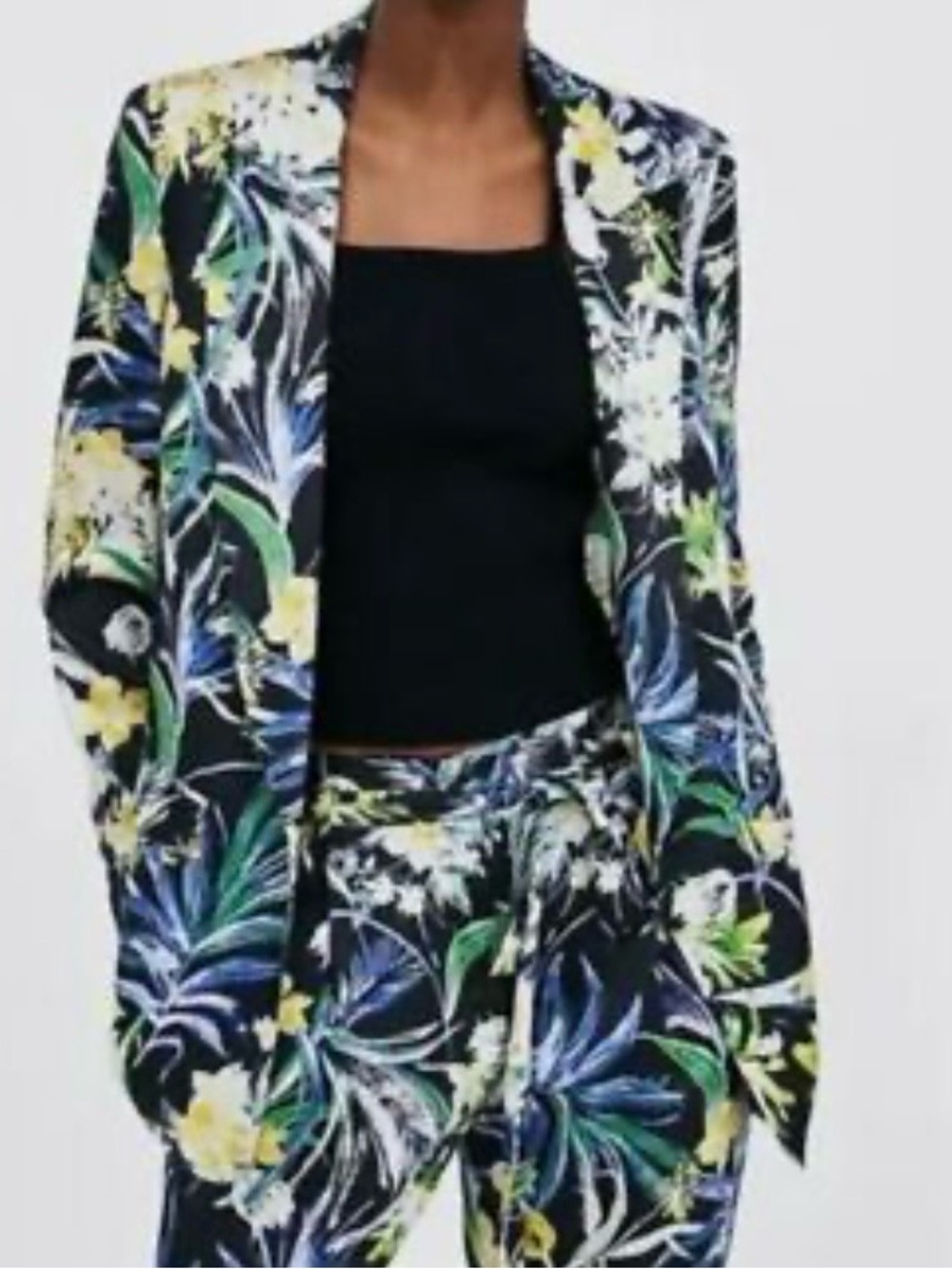 Zara Basic‎ Floral Print Silky Satin Open Front Blazer Jacket Size M